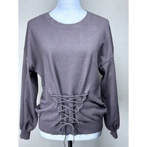 Umgee USA Women’s Sz L Lavender Brown Undertone Sweater Lace Up Waist Unique